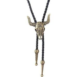 Native American Bolo Tie Rodeo Cowboy Leather/ Cowboy Skull Bolo Tie-Gold